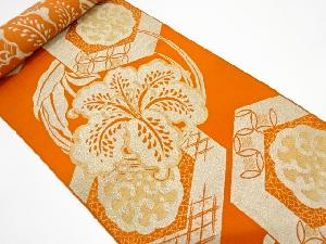 アンティーク　百合に亀甲模様織り出し　八寸帯地反物